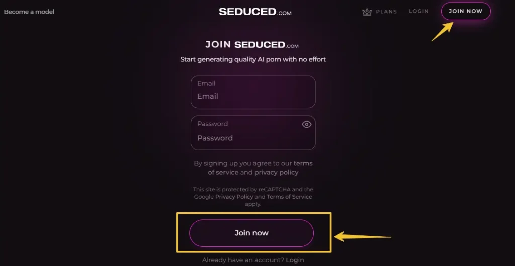 Seduced AI - Create Your Account