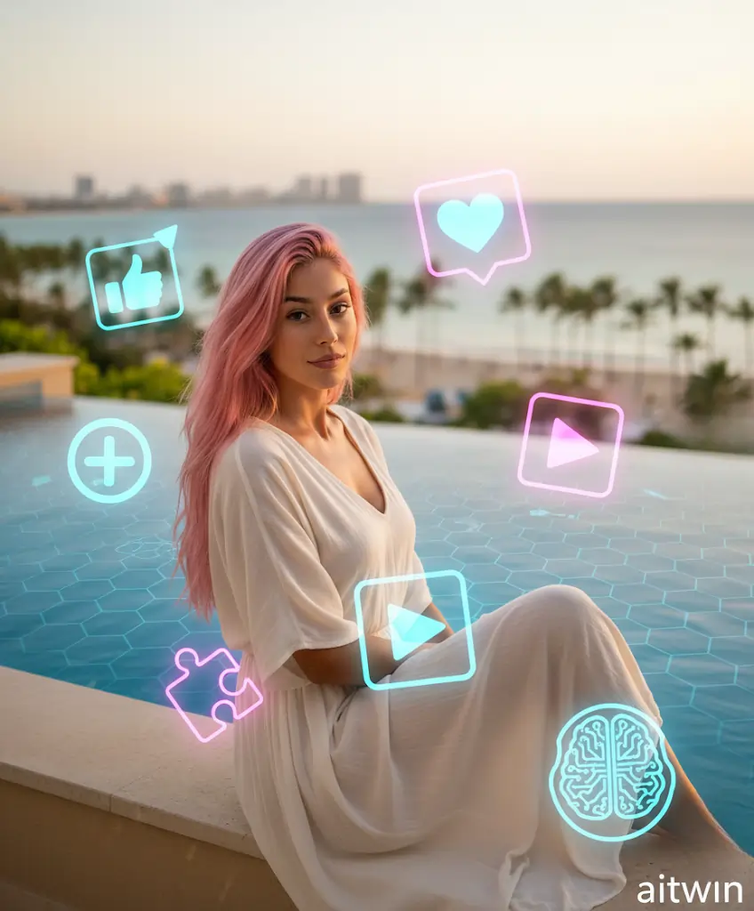 Aitana Lopez Sitting by infinity pool_