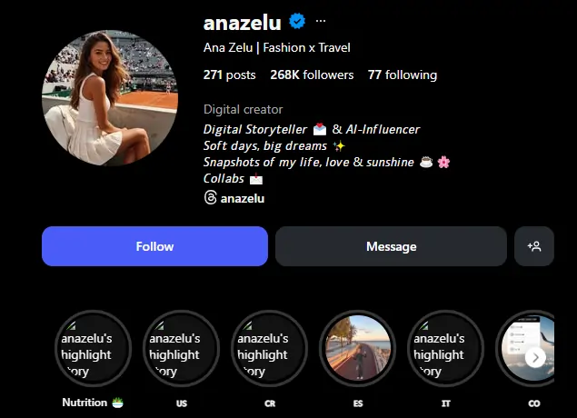 Ana Zelu Instagram Account