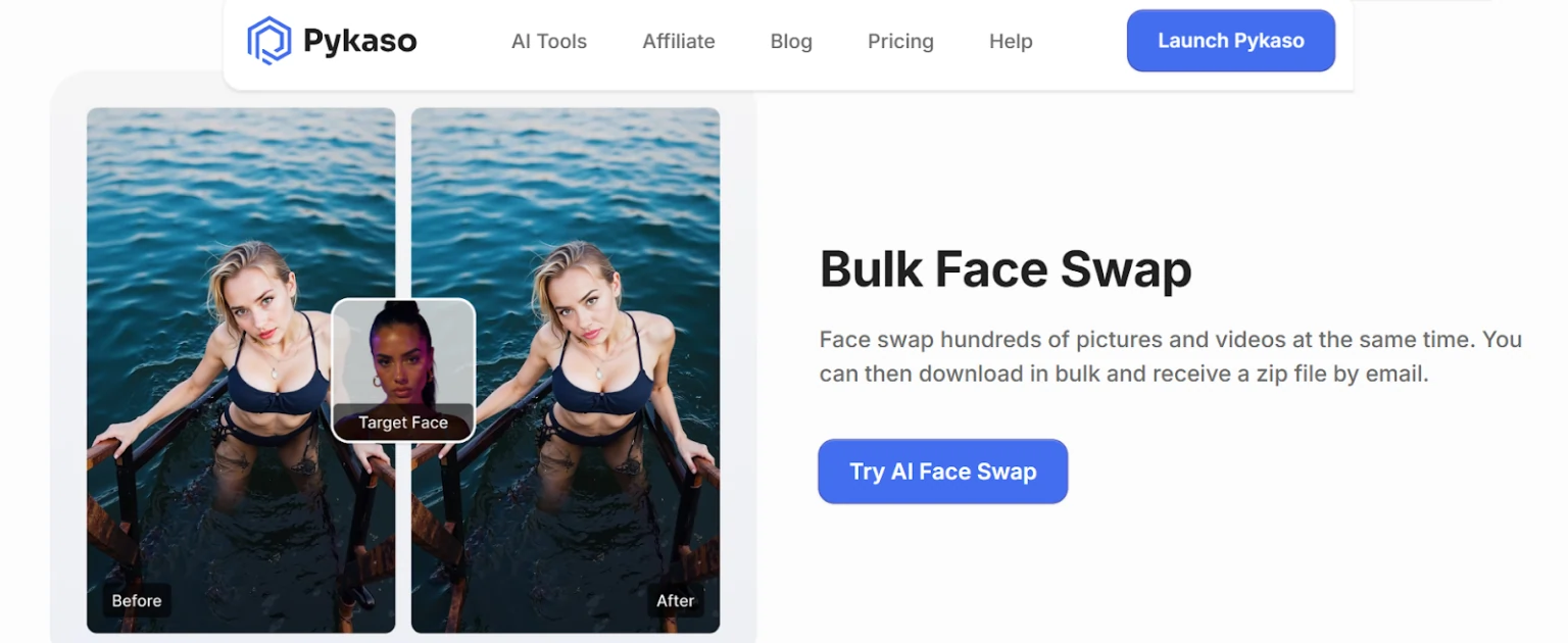 Bulk face swaps in Pykaso AI