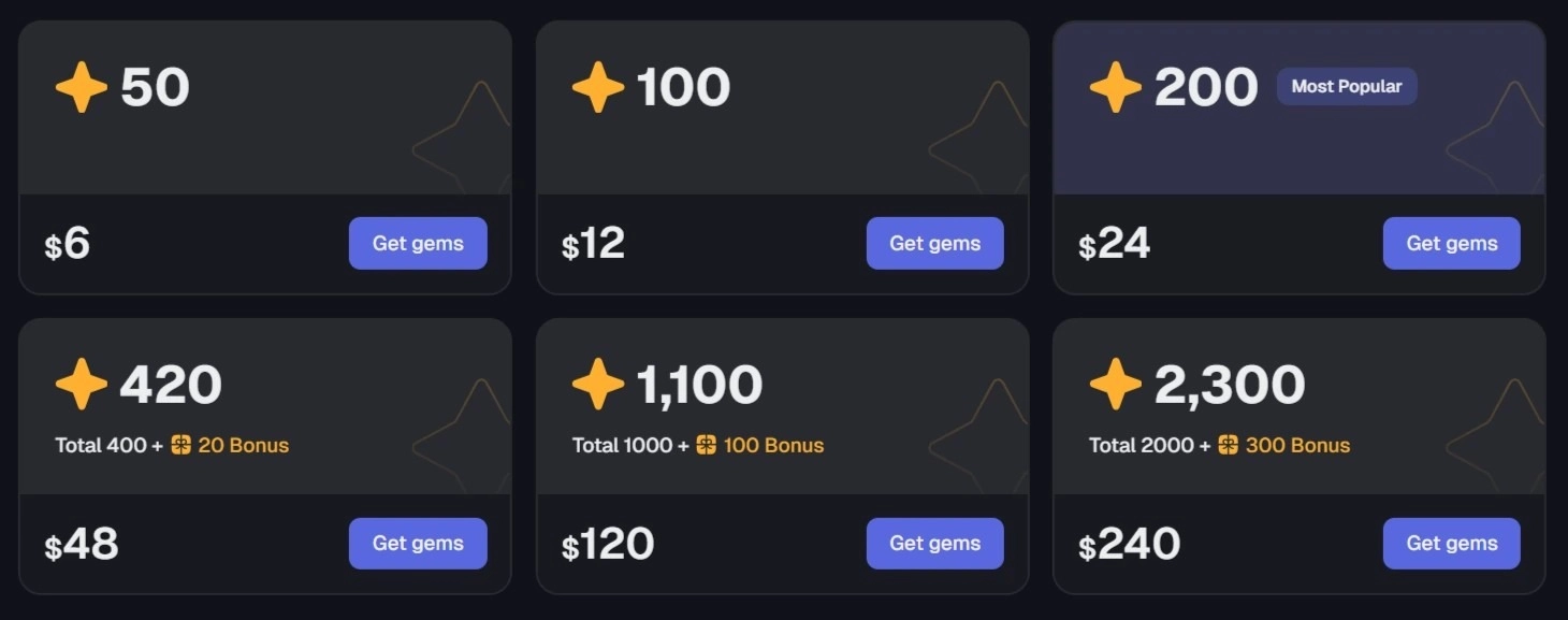 Pykaso AI Gem Pricing