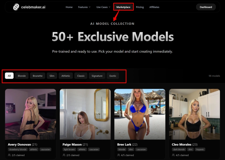 CelebMakerAI - Character Marketplace