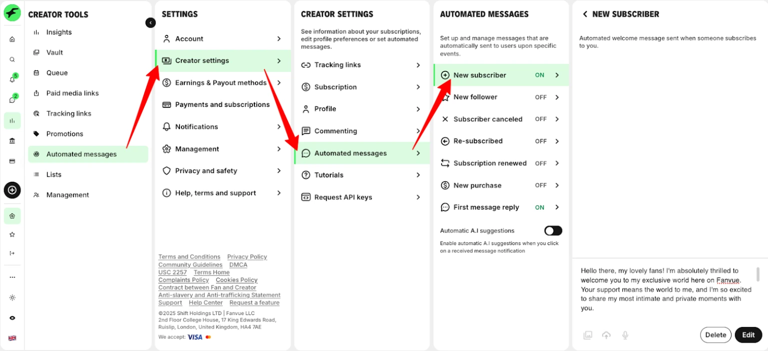 Setup Automated Welcome Message For Fanvue Subscriber