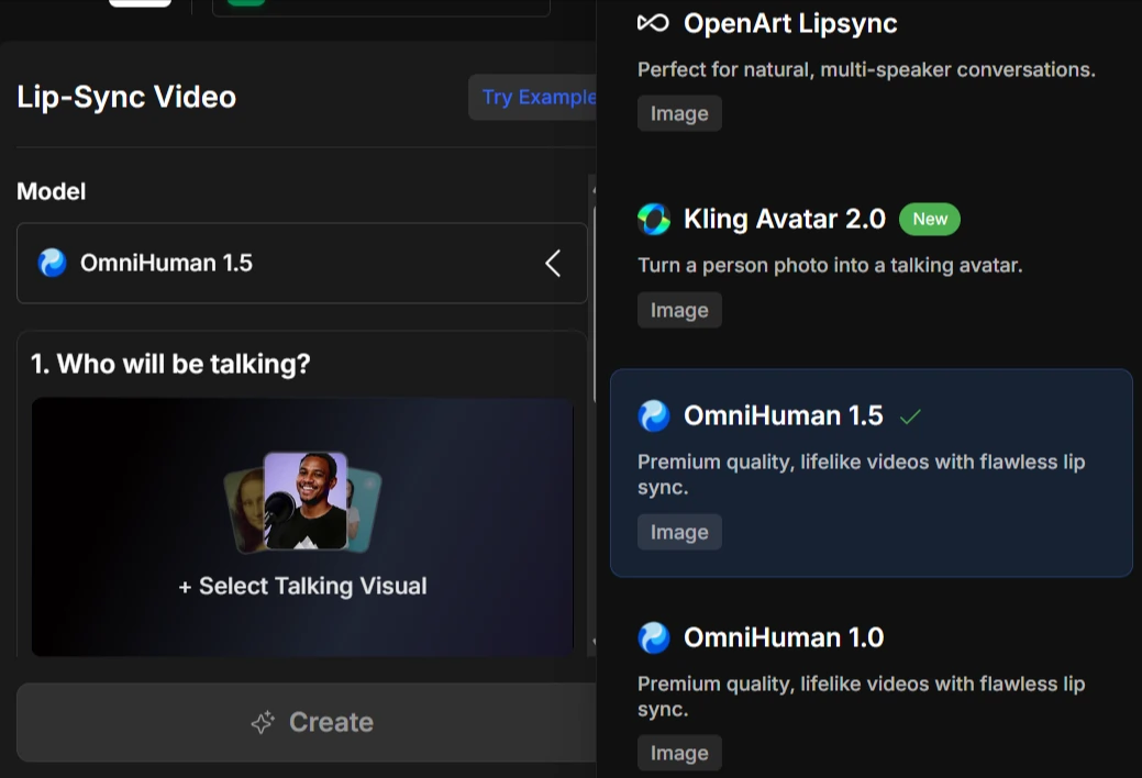 Choose AI lip-sync model in OpenArt