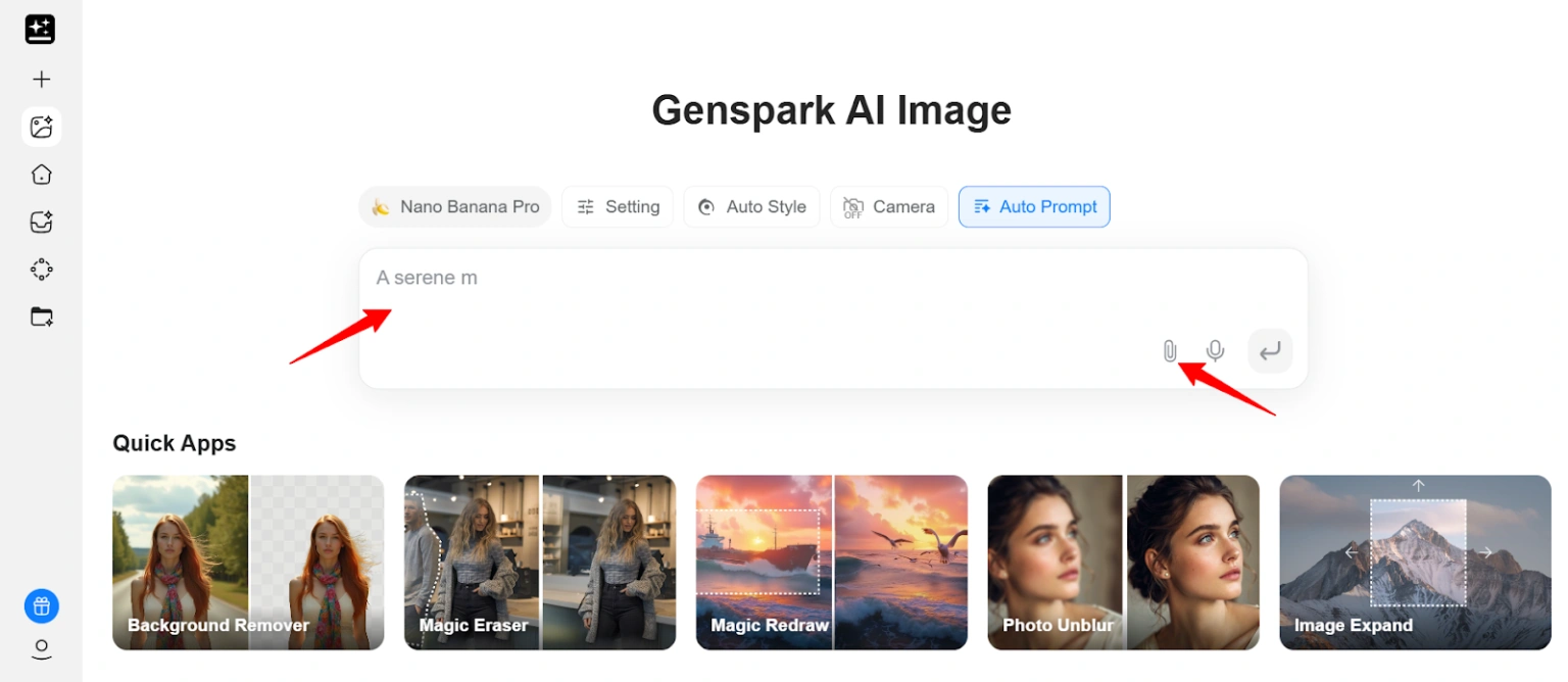 Genspark - Either Write a Text Prompt or Upload Reference Image