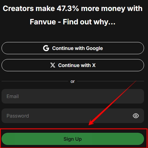 Sign up Account at Fanvue