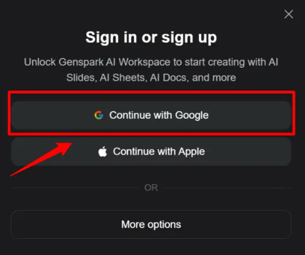 Sign up free at Genspark