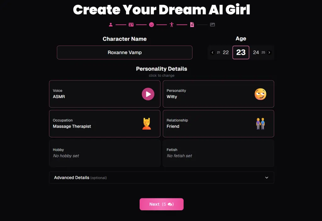 Enter Dream Character Personality Details