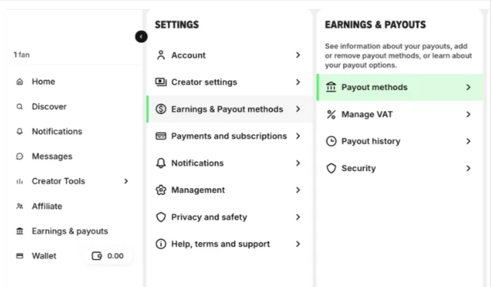 Fanvue Payout Method