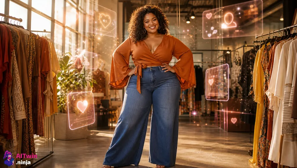 Plus-size AI Influencer in Boutique