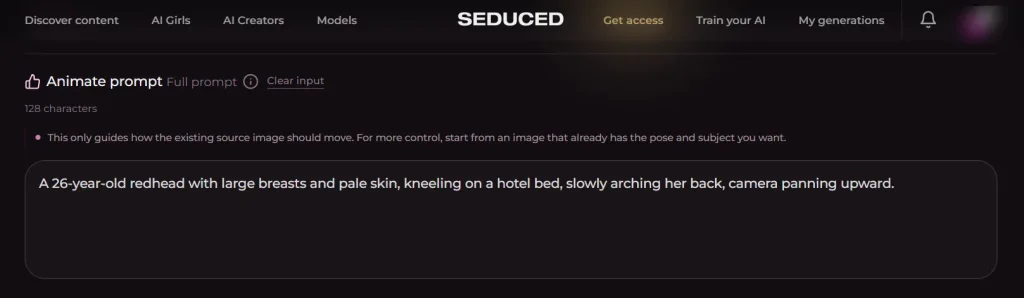 Seduced.ai Video Generation Prompt